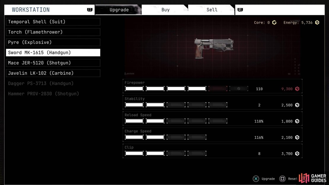 You can spend Energy (a currency) to upgrade many aspects of your weapons.