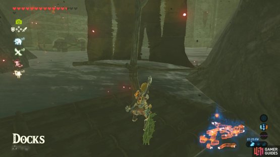 Head to the docks area in the underbelly of Hyrule Castle but do not actually enter. This is just a good landmark since it’s clearly labeled here