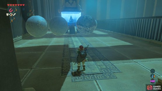 You want all the stone balls to get pushed into the monk’s chambers