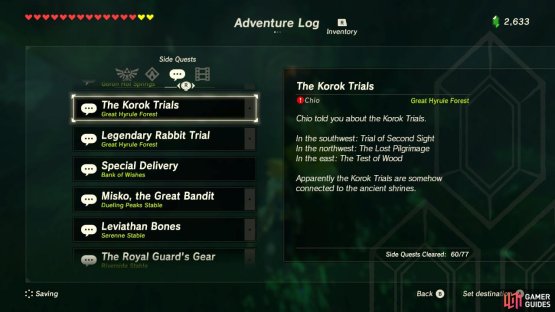 There’s not much to the actual sidequest aside from completing the Shrine Quests listed.