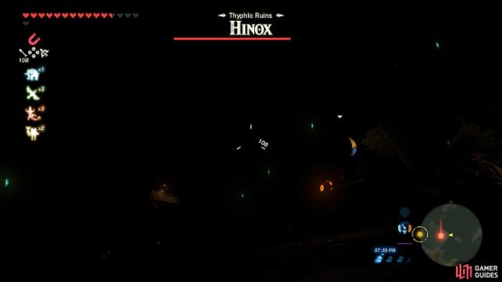 We chose to wake this giant beast and defeat it. The Hinox’s eye glows in the darkness