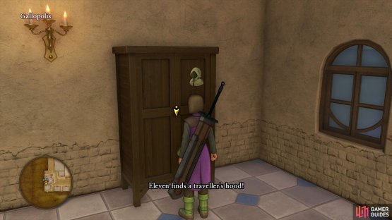 then search the wardrobe in the Church for a Traveller&rsquo;s Hood which will alter the Hero&rsquo;s appearance.