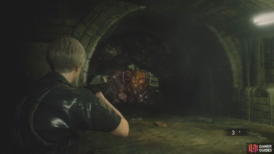 Shoot at the enemy’s different colored shoulder to expose its eye