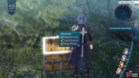 Follow the path around to the right to find a Chest with a bunch of potions inside