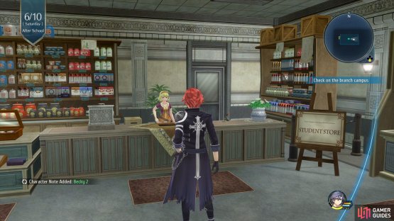 Head into the Student Store and speak with Becky to acquire her Character Note