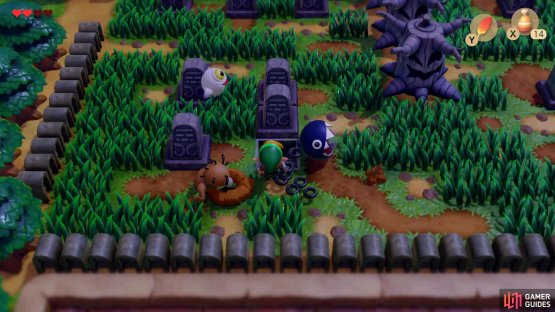 Push one of the gravestones forward to reveal a staircase,