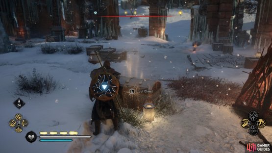 You’ll find the chest in the centre of the ruins, surrounded by Jotnar.