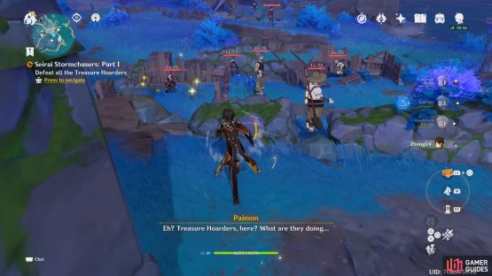 As you approach the village, a group of Treasure Hoarders will appear