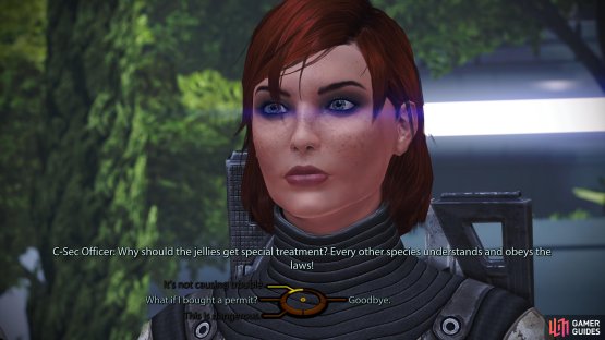 while asking the C-Sec Officer to back down will result in Medi-Gel and Paragon or Renegade points.