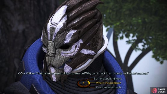 the C-Sec Officer will ask for your assistance in asking the Hanar to leave.