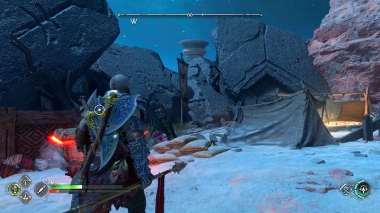 The chest can be found to the west of the tent in the camp.