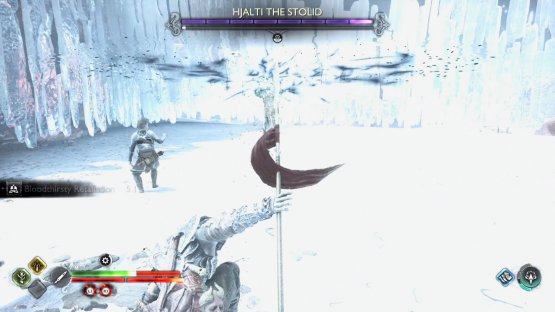 As soon as you see the blue-ring, rush, and shield bash her before she can use it. You’ll only have a few seconds to do this. After you’ve stunned her, you’ll get some time to attack her.