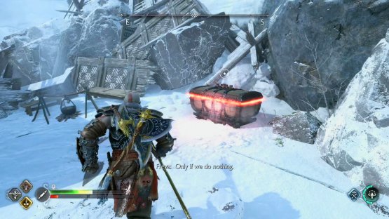 You’ll find the chest among the wreckage at the back of the camp.
