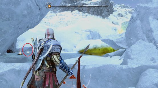 With the rock destroyed, you’ll find a Lore Scroll, and the Mystical Heirloom Relic. To the right of the gas is a red chest.