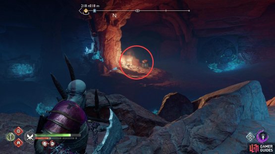 Search along the northern end of the chamber to find the first brazier and a campfire.
