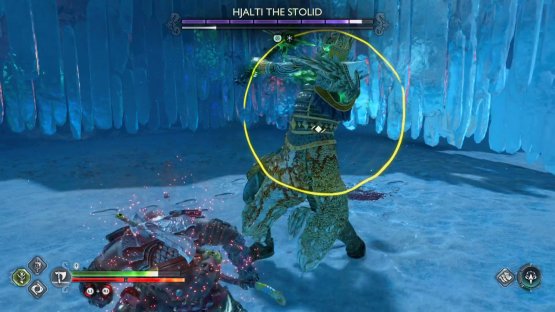 When Hjalti raises her weapon while a yellow ring appears, she’ll strike you across the opposite side she is lifting it.