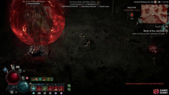 When you have 300 Aberrant Cinders, look for the Tortured Gift of Living Steel chest - it&rsquo;ll be guarded by a massive demon called He-Grins-Wide-And-Waits.