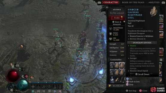 Nightmare Sigils spawn with a random Tier level and several modifiers,