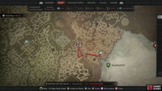 From the Fields of Giants Waypoint, follow the path west into Restless Canopy, and then take the path north.