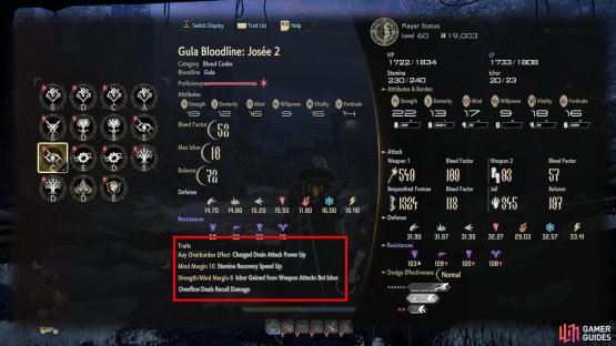 Each Blood Code also have three trats you can unlock - these do not change as the Blood Code ranks up.
