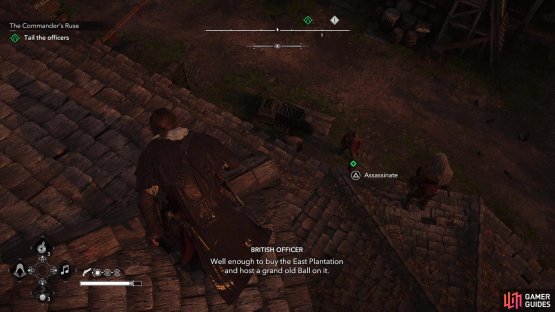 Follow Anto onto the roofs and spy on an officer to learn where you templar is,
