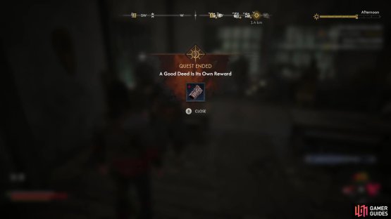 Talk to him to get your promised reward - some master bracers.