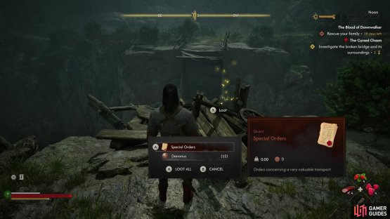 Head to the broken bridge and search some debris to find some &ldquo;Special Orders&rdquo;,