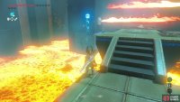 Explode the stone block with a bomb to get rid of the flames.