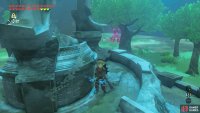 While standing on the bowl of the fountain, grab the Guardian’s attention.