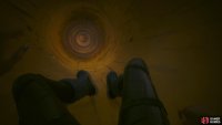 When the scene ends, jump down the chute to end the mission.