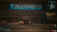 Find a toppled vending machine under the &ldquo;Aesculapius Inc.&rdquo; sign,