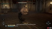 After throwing Charles into two braziers, he&rsquo;ll begin to extinguish the fires by throwing rocks at them.