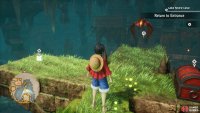 Grapple and climb up the stone pillars in the lake. The top of the middle pillar contains a chest and Nami&rsquo;s cube.