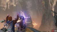 Power up the mining beam and remove the volcano for an air draft to fly over.