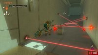 Jump across the first laser.