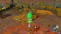 Attach the crystal to the premade flying machine on the adjacent island.