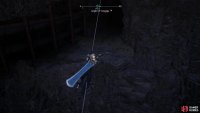 Swing over into a cave,