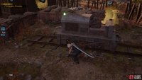 and follow the cart along the tracks, keeping it between you and the nearby chocobo.