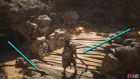 From the Shrine, head over to the wooden bridge, drop into the gap, and go into the nearby cave.