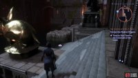 Find a golden nug statue near the canal and use Harding’s ability to raise platforms, allowing you to cross,