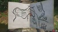 and give it a gander to see an urn marked on the shore of the pond.