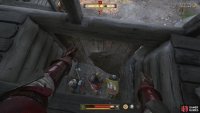 When the front gets attacked, head to where you spoke to Hans and drop a stone through the hole.