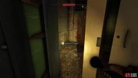 Squeeze between some lockers and a stall in the bathroom to access a duct,
