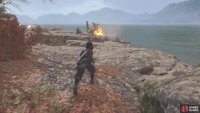 Look for the large bonfire on the western coast of the island.
