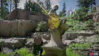Note a beam of light striking a statue - look at the statue and note the golden part of it&hellip;