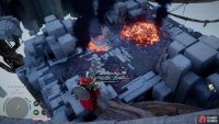 Make your way onto a burning, floating platform,