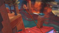 Take the speed ramp from the red roof near the starting flag and land on the road going up the mountain.