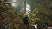 Following the path will take you outside. Take the ledges down to reach the antenna.
